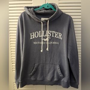Women's Hollister Blue Hoodie with White Logo - XL